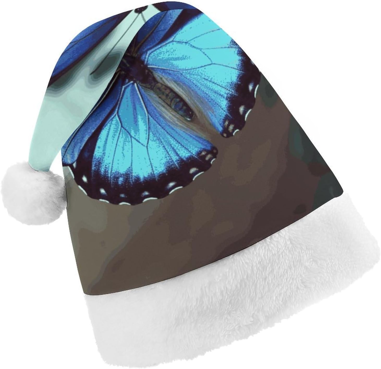 Santa Hat with Blue Butterfly Design for Christmas Party