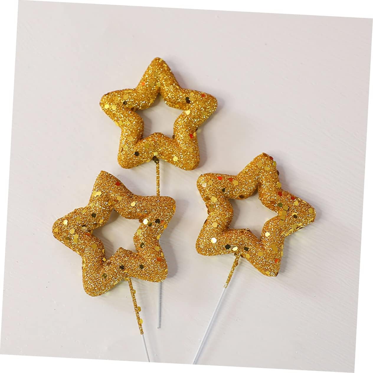 10Pcs Star Cake Topper Glitter Decor for Birthday Cupcakes