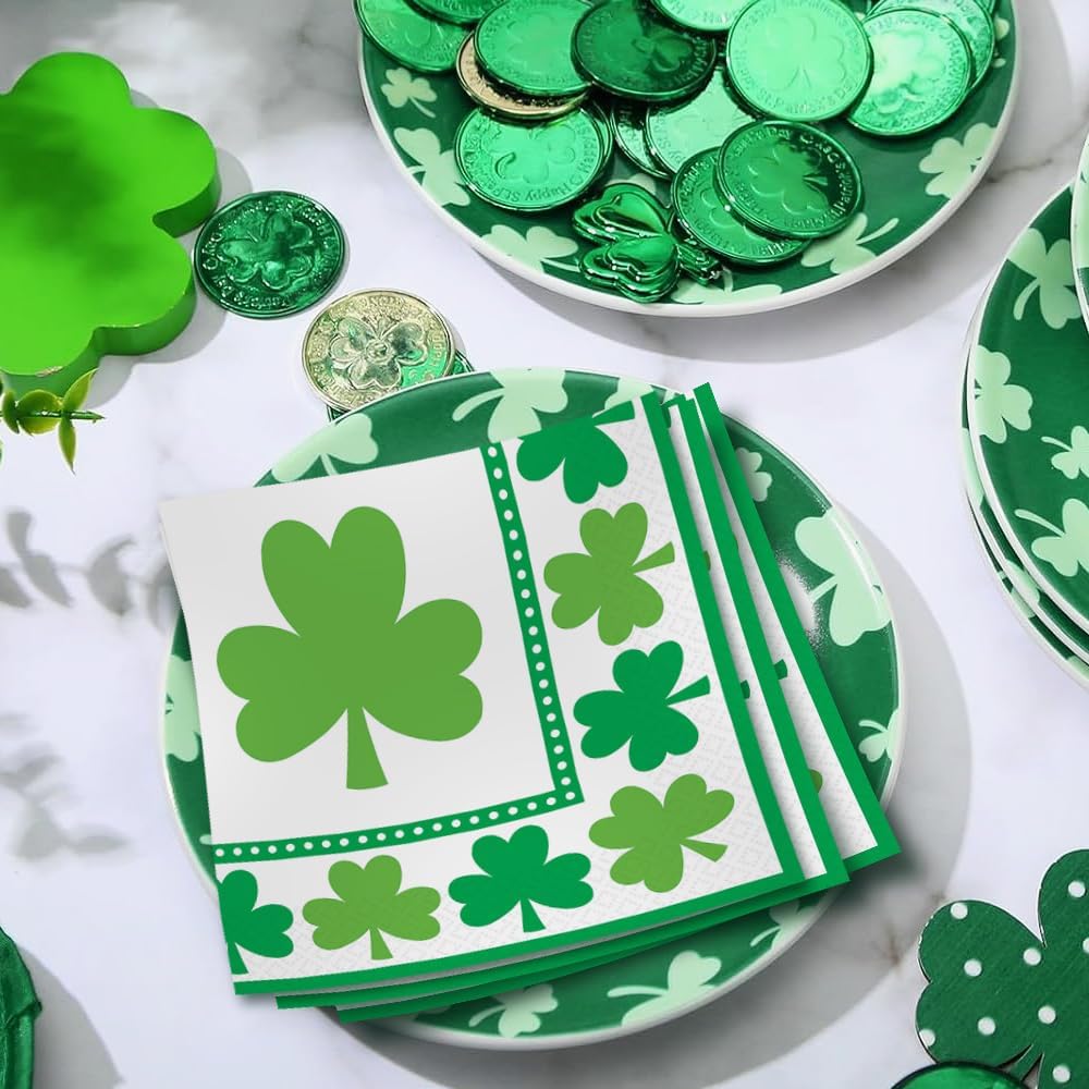 Amscan Lucky Shamrocks Paper Napkins 65x65 Green