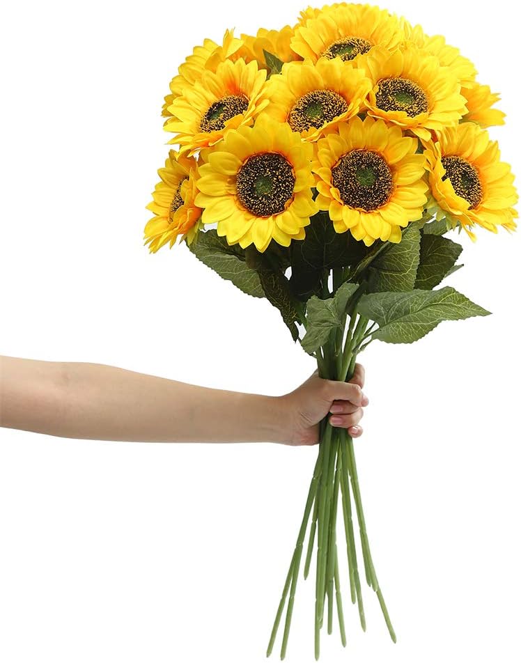 Laelfe Artificial Sunflower Flowers 6PCS Yellow Long Stem Decor