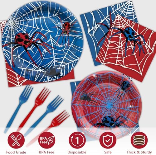 96 Pcs Spider Themed Disposable Tableware Set for 24 Guests