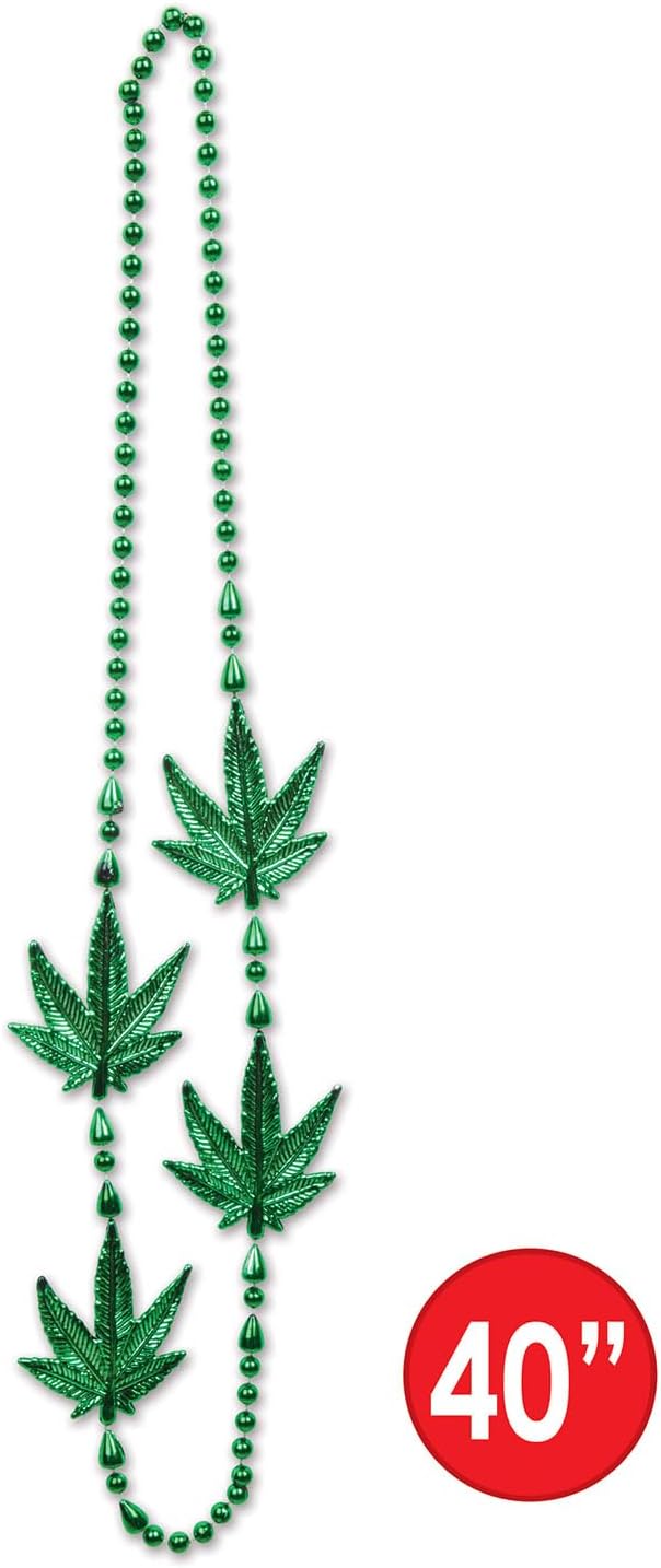 Beistle 12 Piece Green Plastic Beaded Necklaces 70s Party