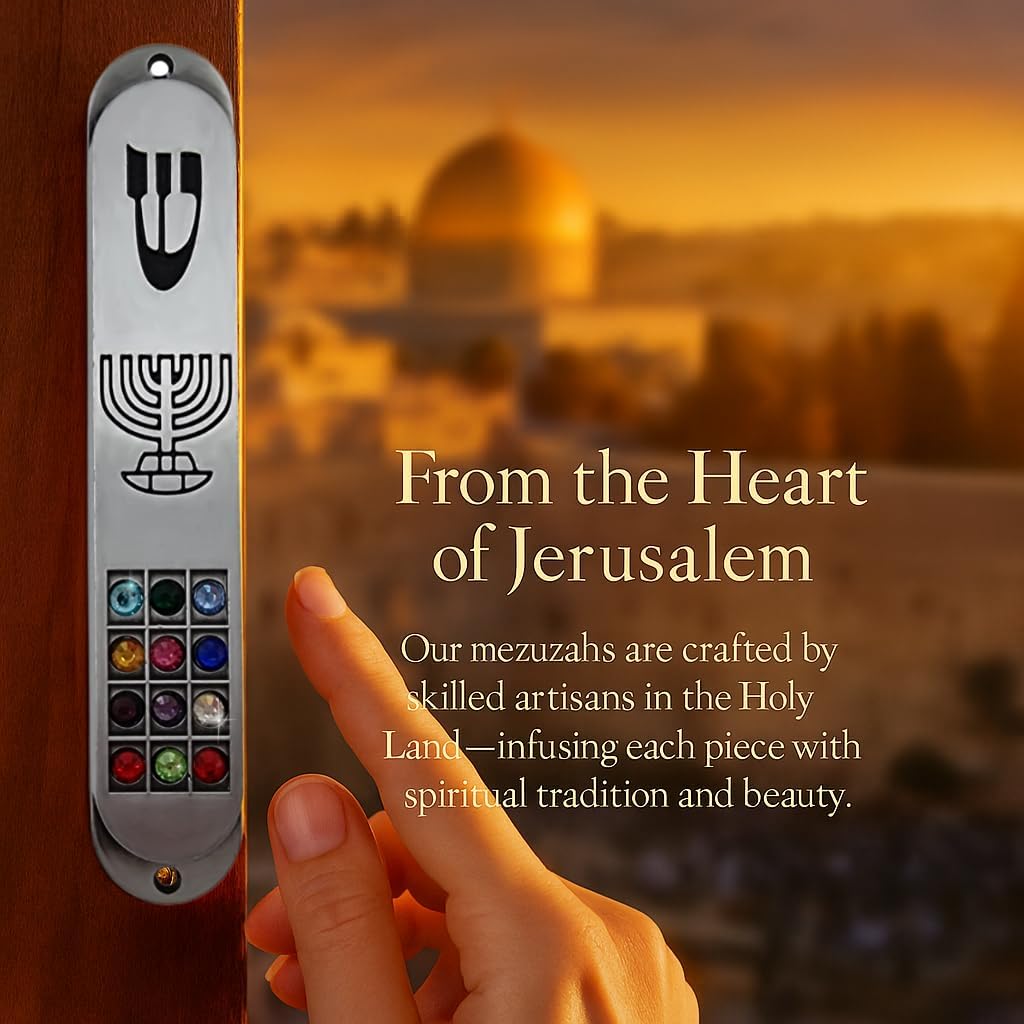 Pewter Mezuzah with Scroll and Hoshen Design