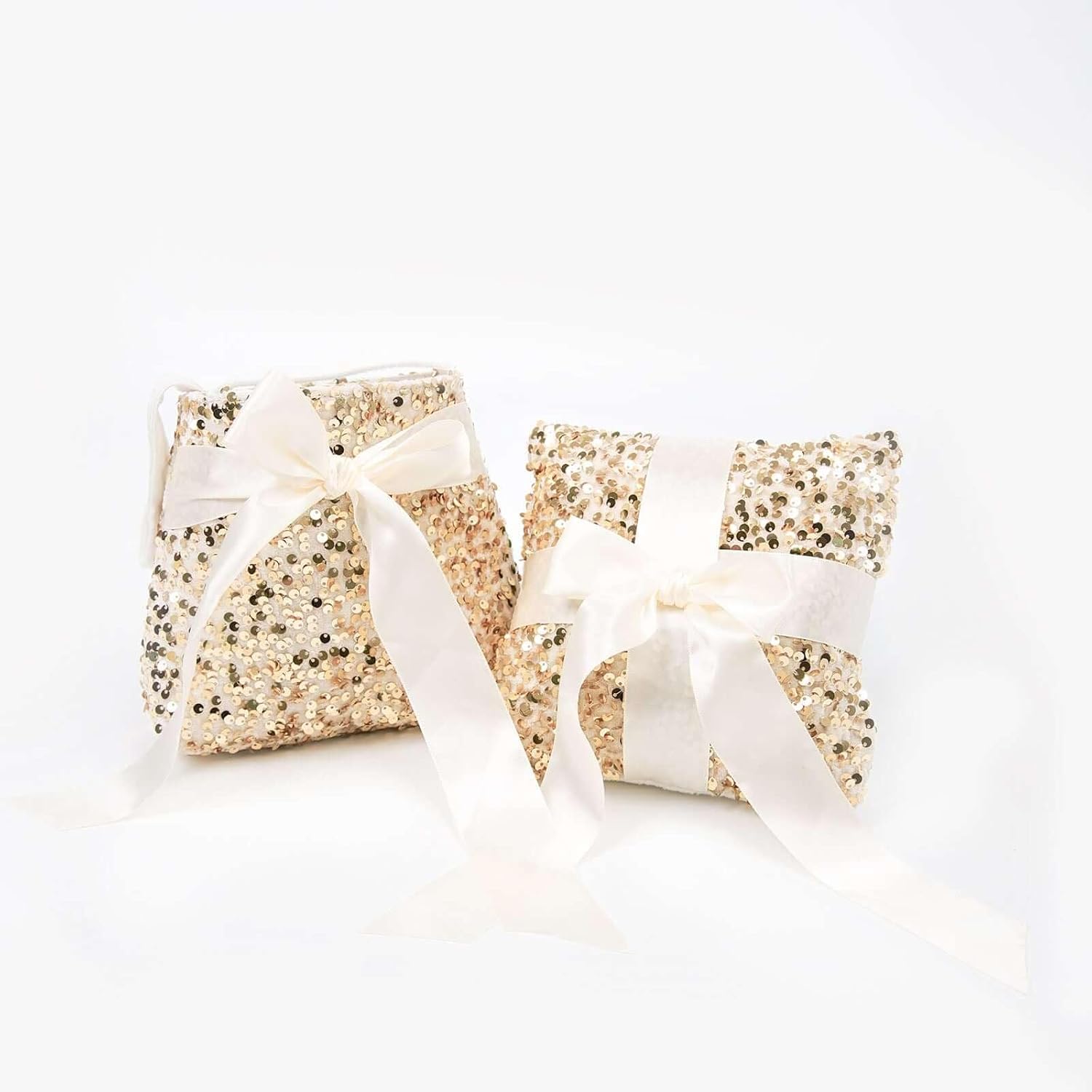 Efavormart Gold Sequin Flower Girl Basket Ring Bearer Pillow Wedding Set
