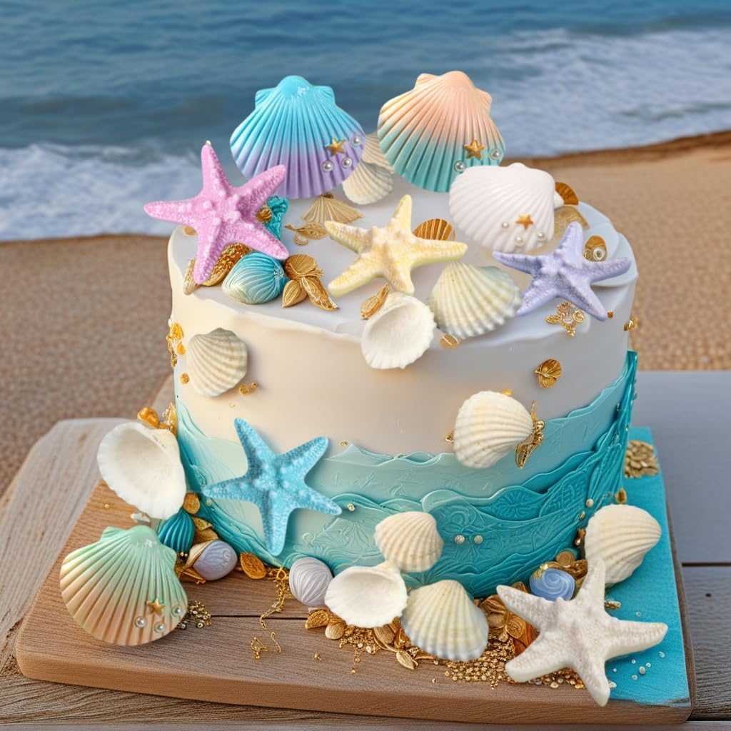 JeVenis Sea Shells Cake Decor for Ocean Theme Party