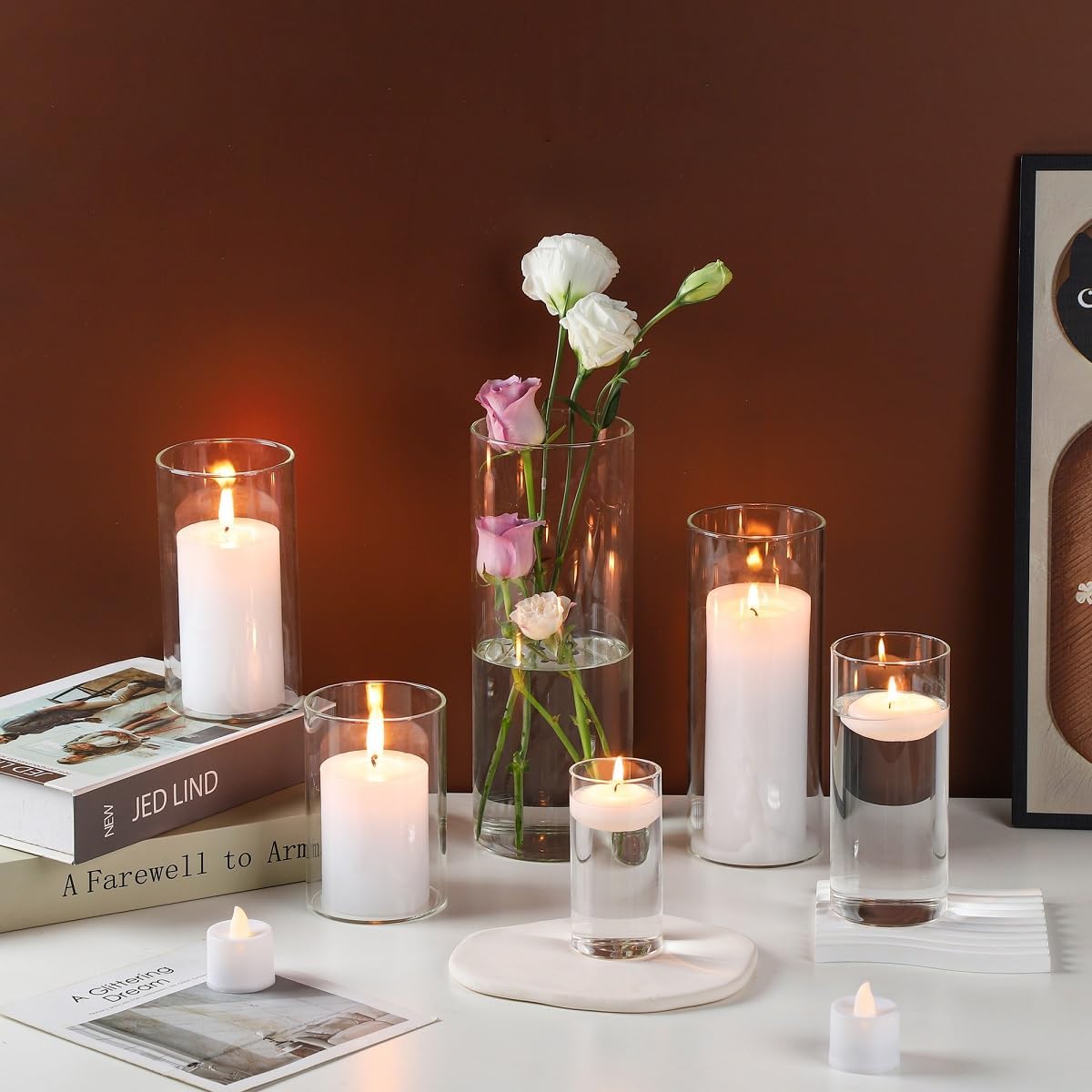 UDU 16 Glass Cylinder Vase Set for Centerpieces
