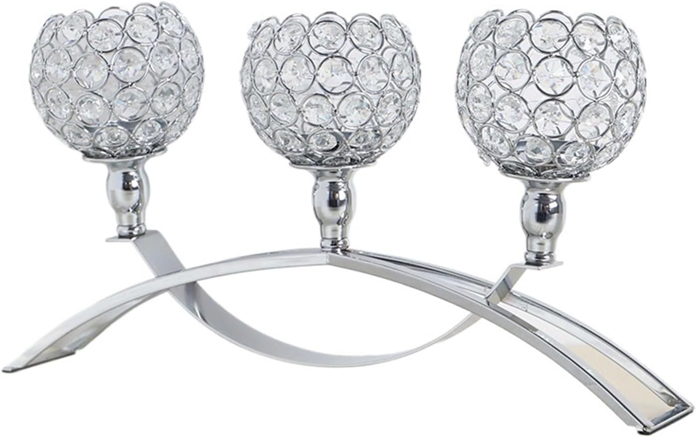 Crystal Candle Holder Set Silver Color