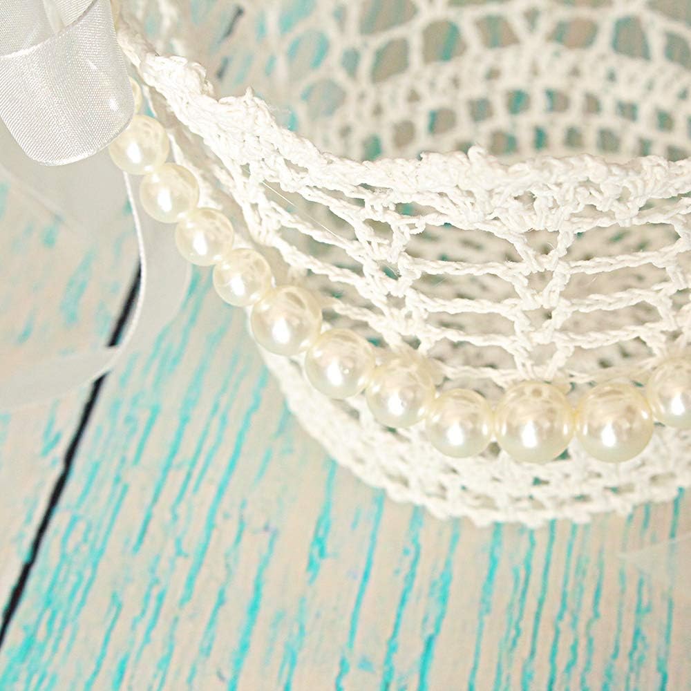 Lapuda Ivory Flower Girl Basket with Tulle and Pearls