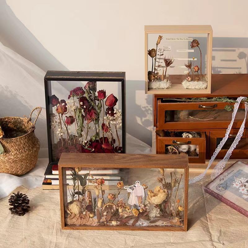 Wooden Dried Flower Photo Frame with Shadow Box Display Area 8x10 Black