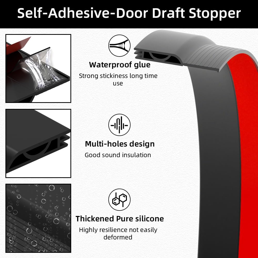 Ormien Door Draft Stopper 39 Inch Black Adjustable