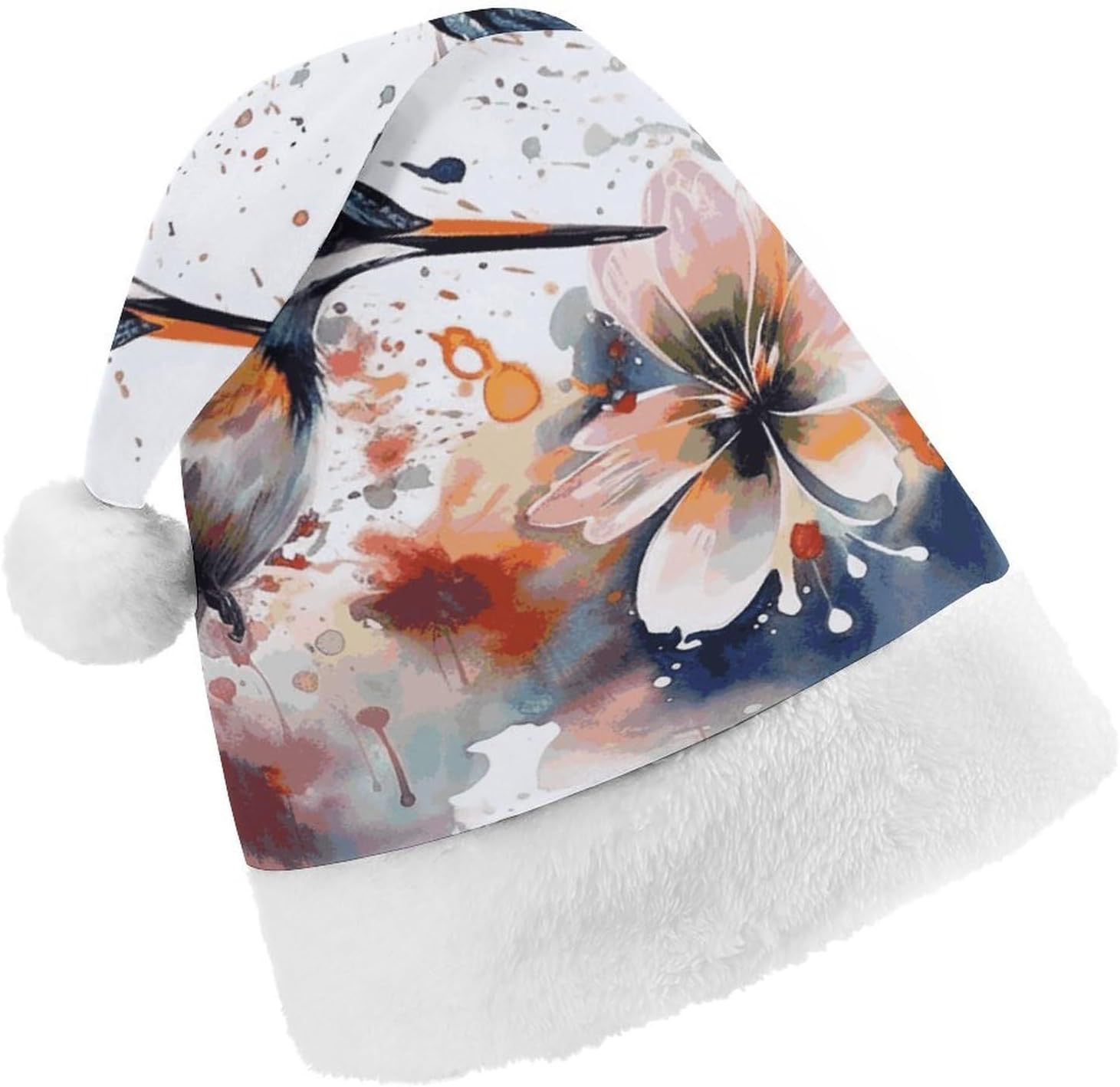 Christmas Santa Hat with Lily Flowers and Birds