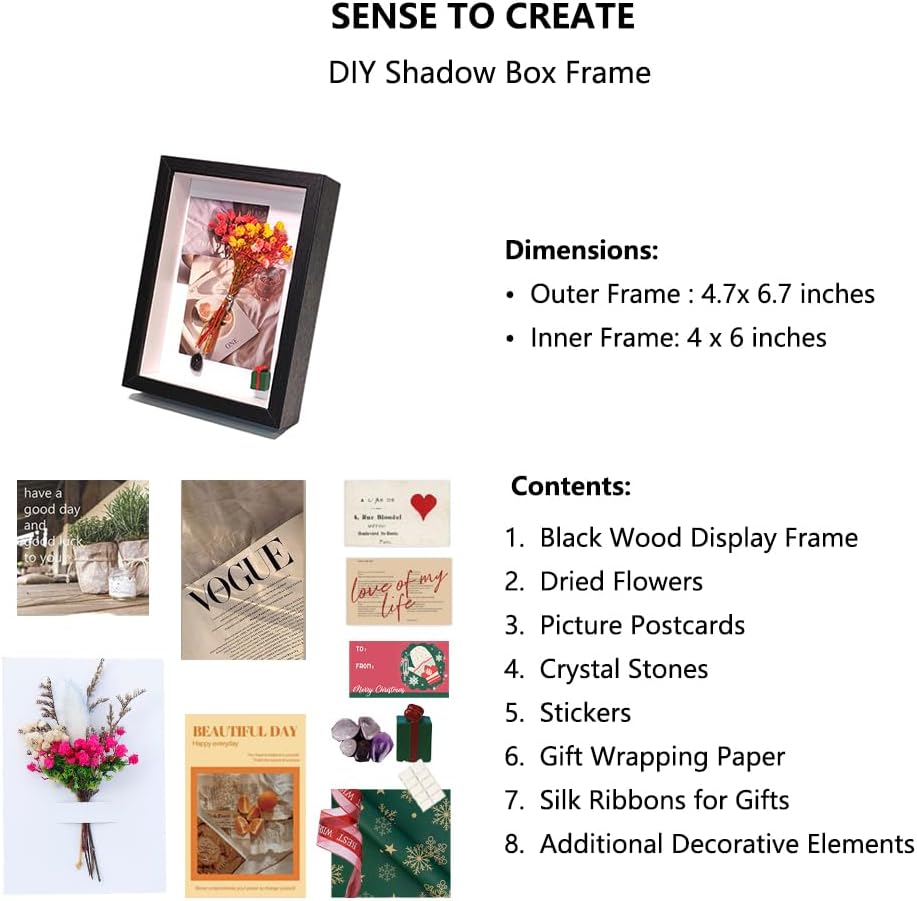 DIY Shadow Box Frame Set with Dried Flowers and Decor