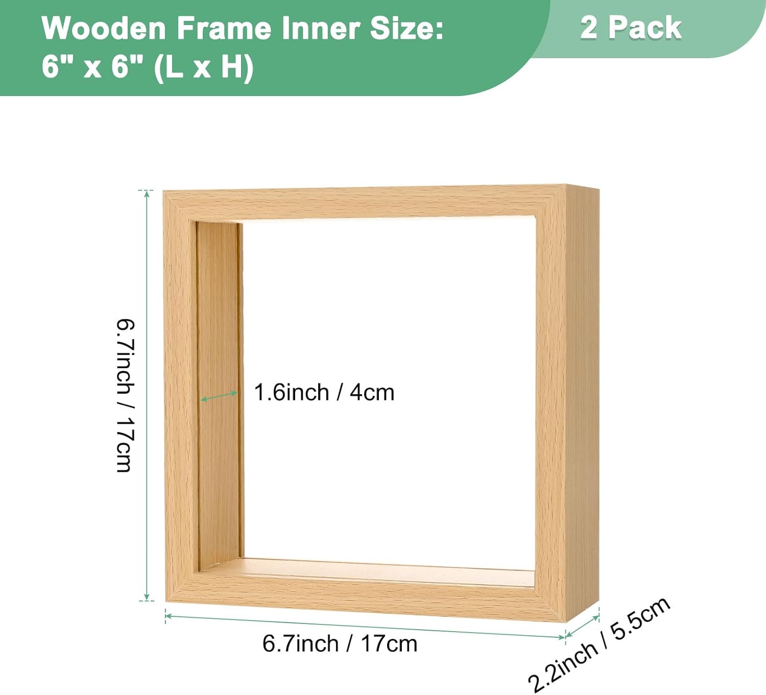 2-Pack Dried Flower Frame 6x6 Inch Double Acrylic Wood Display Frame