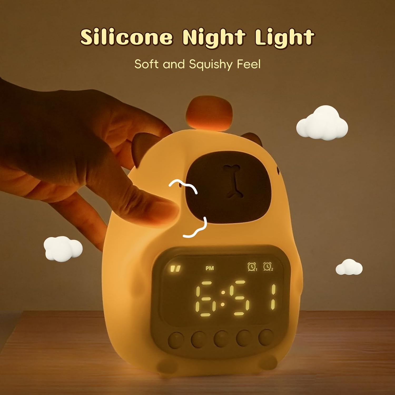 Capybara Alarm Clock with Night Light for Kids