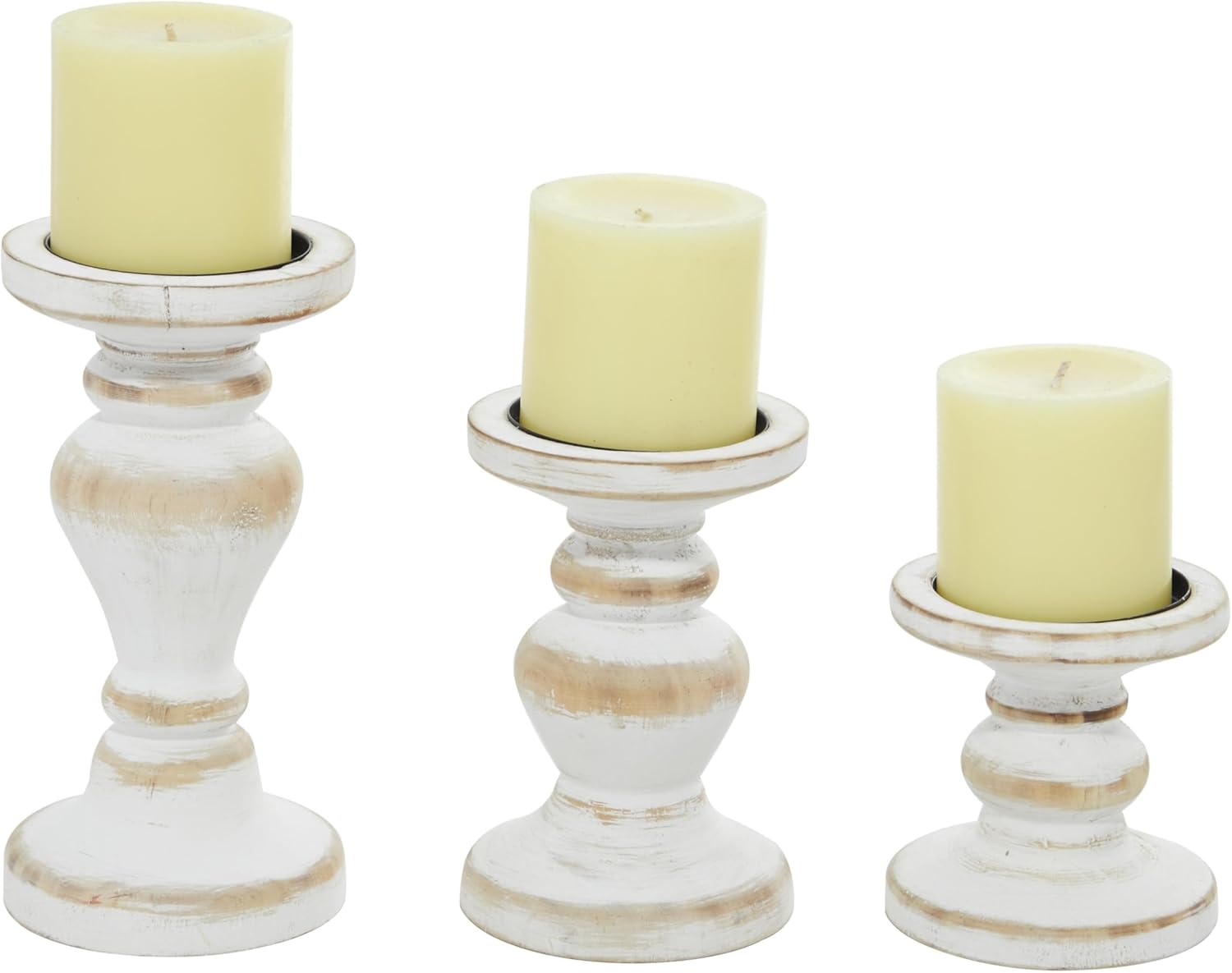 Deco 79 White Wood Candle Holder Set of 3