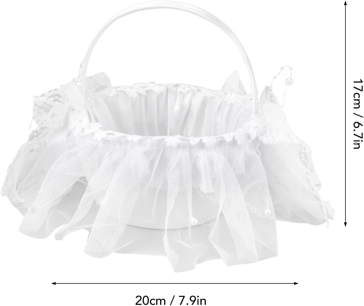 Wedding Flower Girl Basket with White Lace and Rhinestone