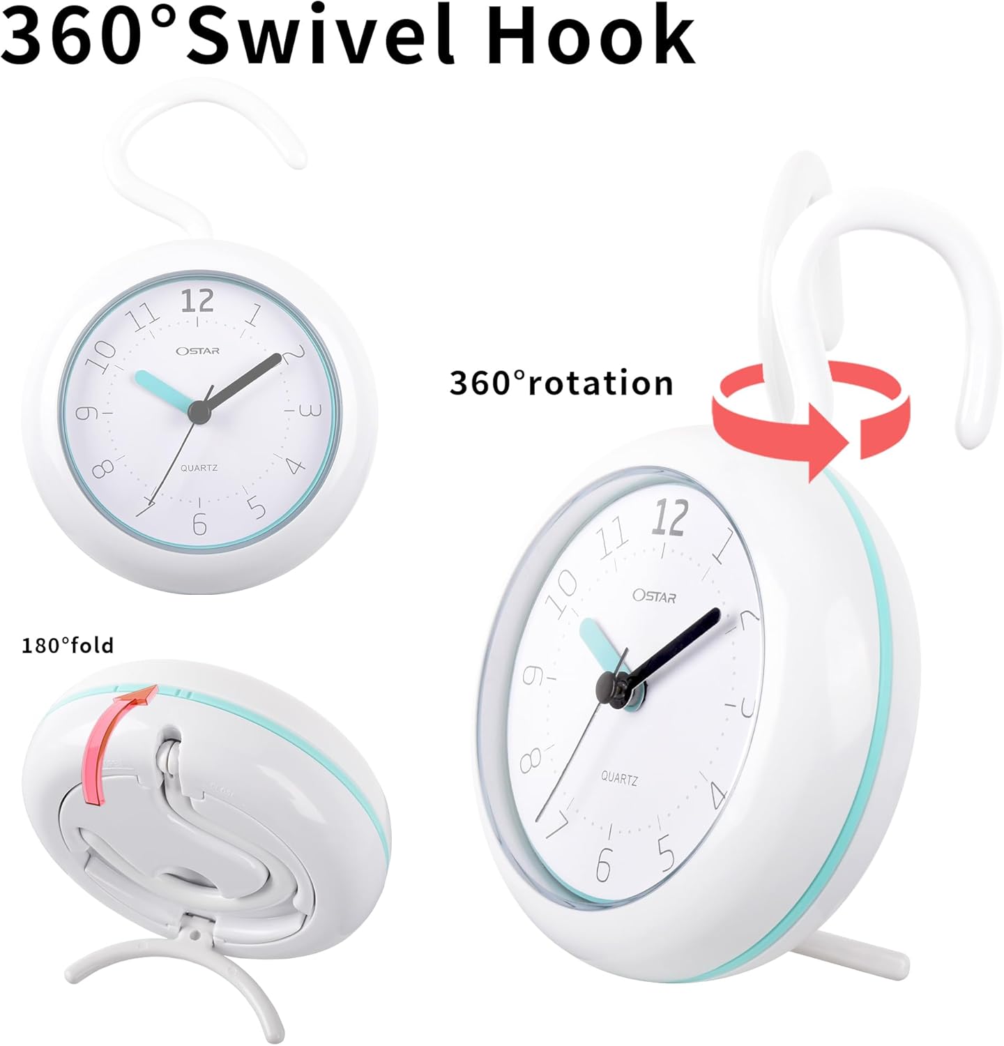 OSTAR Telling Time Teaching Wall Clock Waterproof Bathroom Shower Clock 1