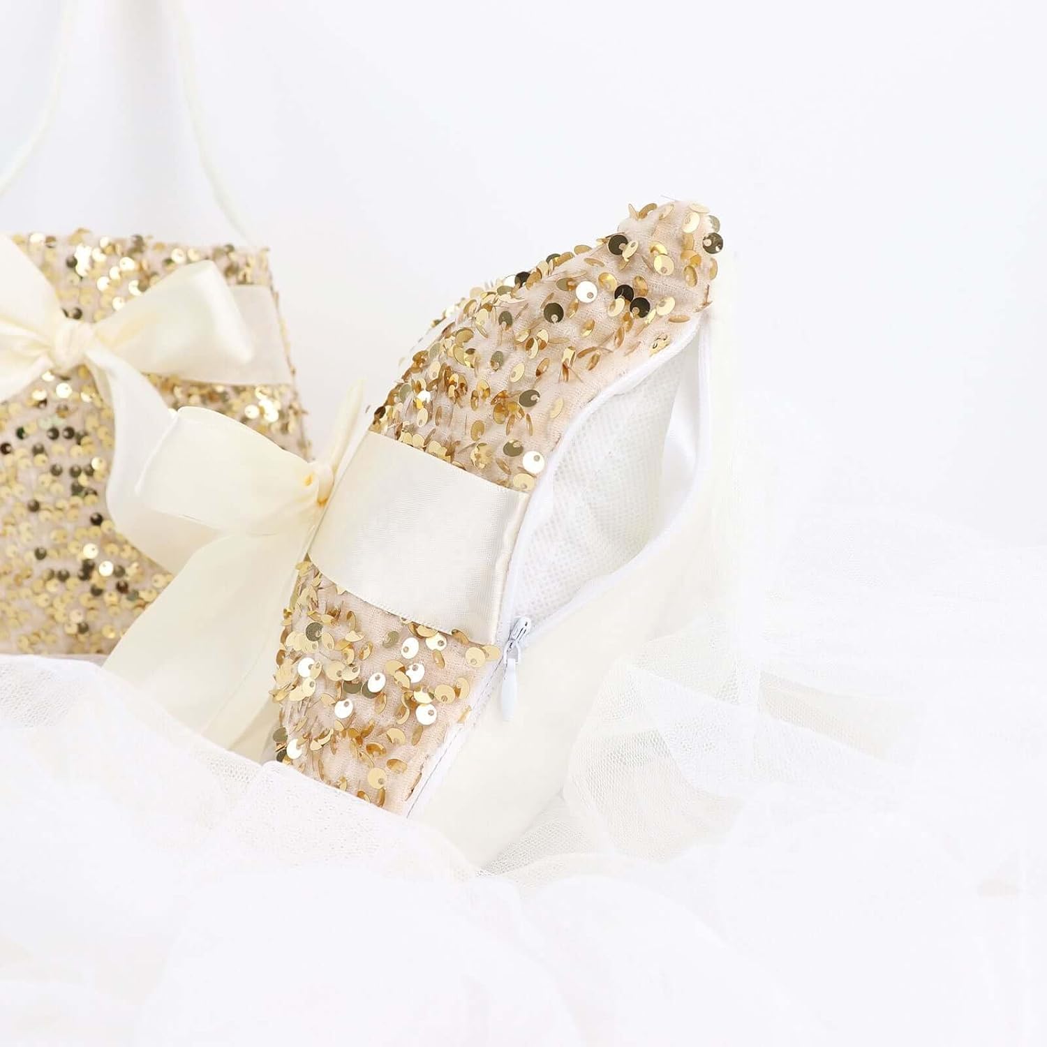 Efavormart Gold Sequin Flower Girl Basket Ring Bearer Pillow Wedding Set