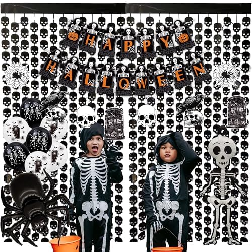 Halloween Decor Set with Skeleton Spider Web and Bats Theme