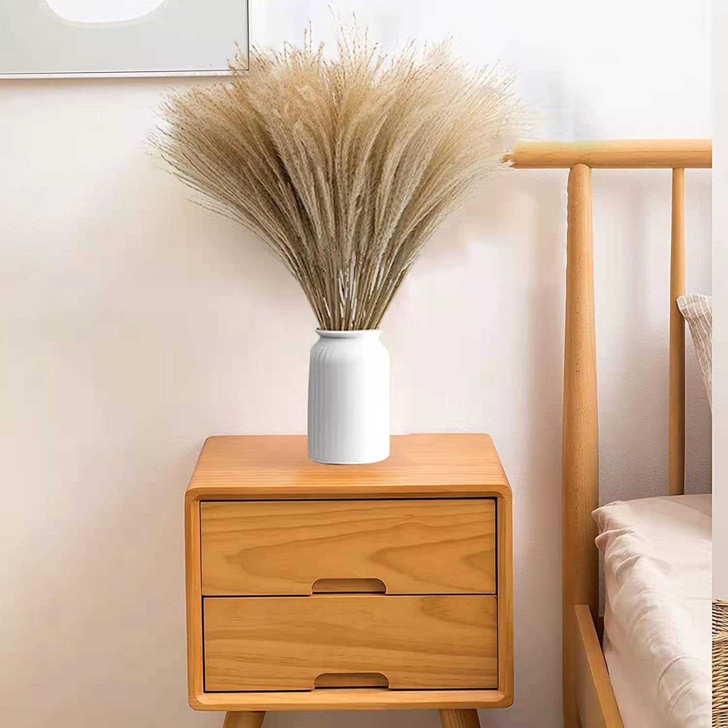 Eforcase Dried Flower Bouquet Set - Tan White Pampas Grass and Reed