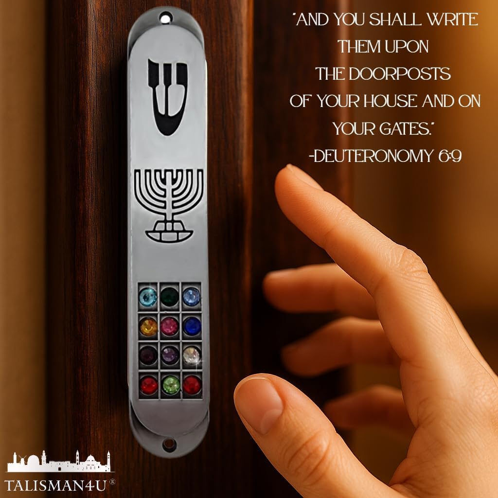 Pewter Mezuzah with Scroll and Hoshen Design