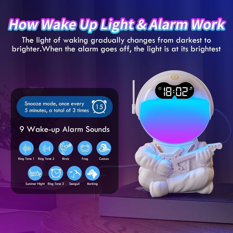 Astronaut Kids Sunrise Alarm Clock with Bluetooth Speaker