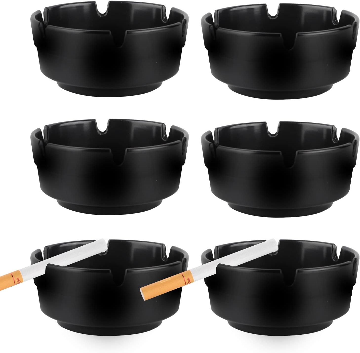 6Pcs Stackable Black Ashtray Set for Home and Outdoor Use