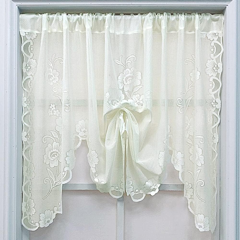 Beige Flower Lace Valance Curtain for Living Room and Kitchen