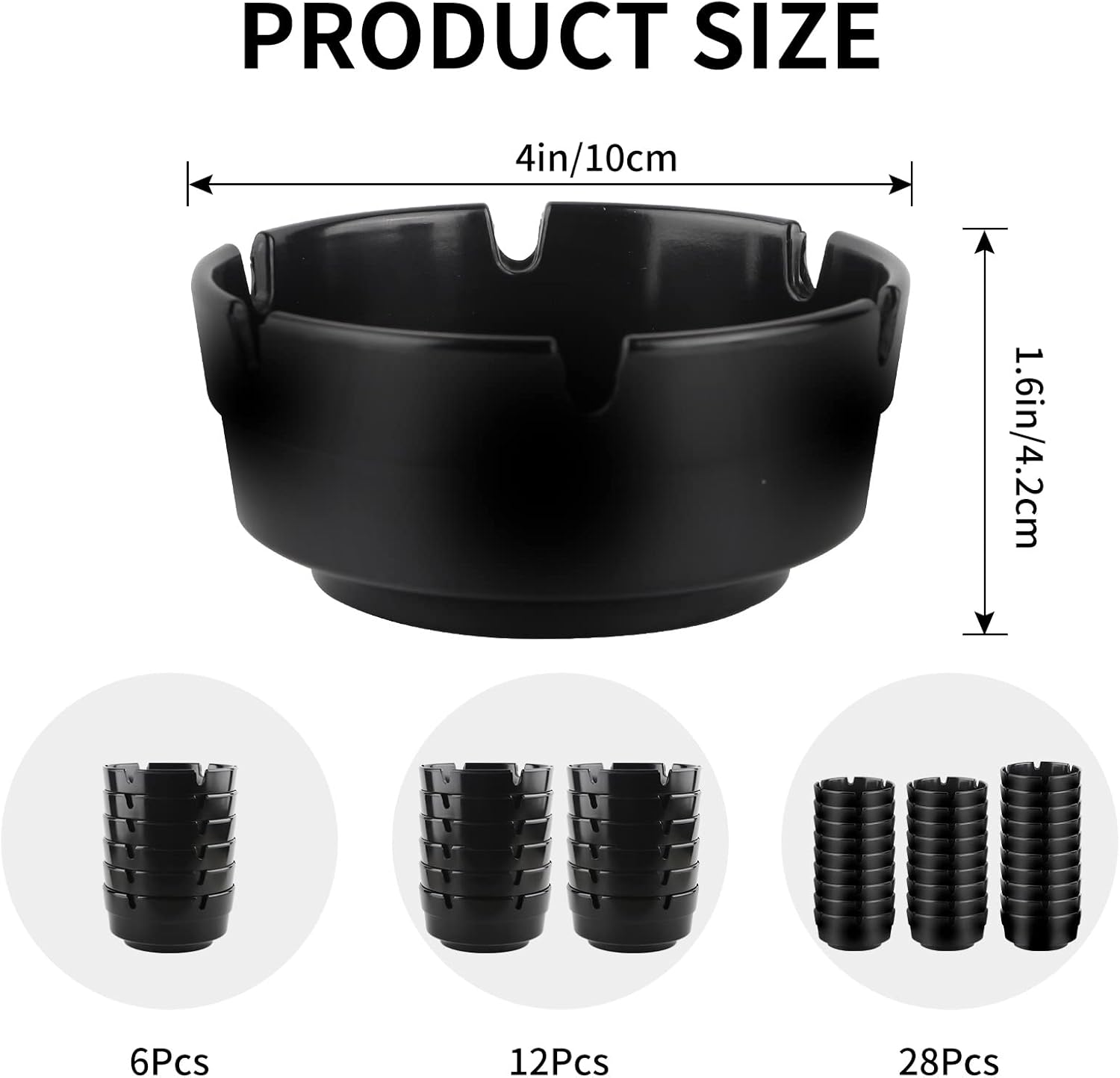 6Pcs Stackable Black Ashtray Set for Home and Outdoor Use