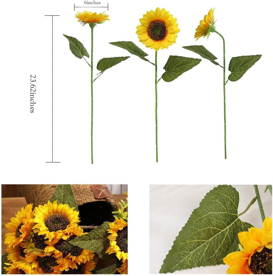 Laelfe Artificial Sunflower Flowers 6PCS Yellow Long Stem Decor