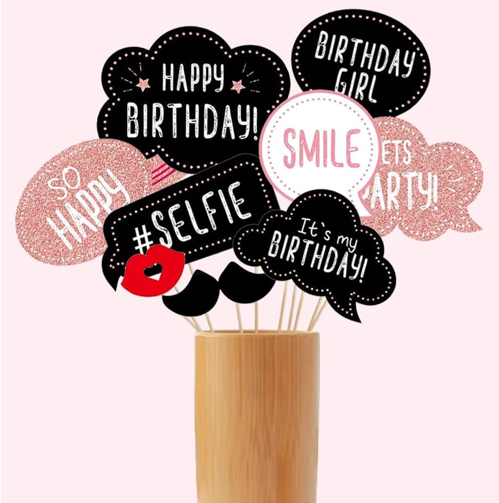 Rose Gold Glitter Photo Booth Props Set 30pcs
