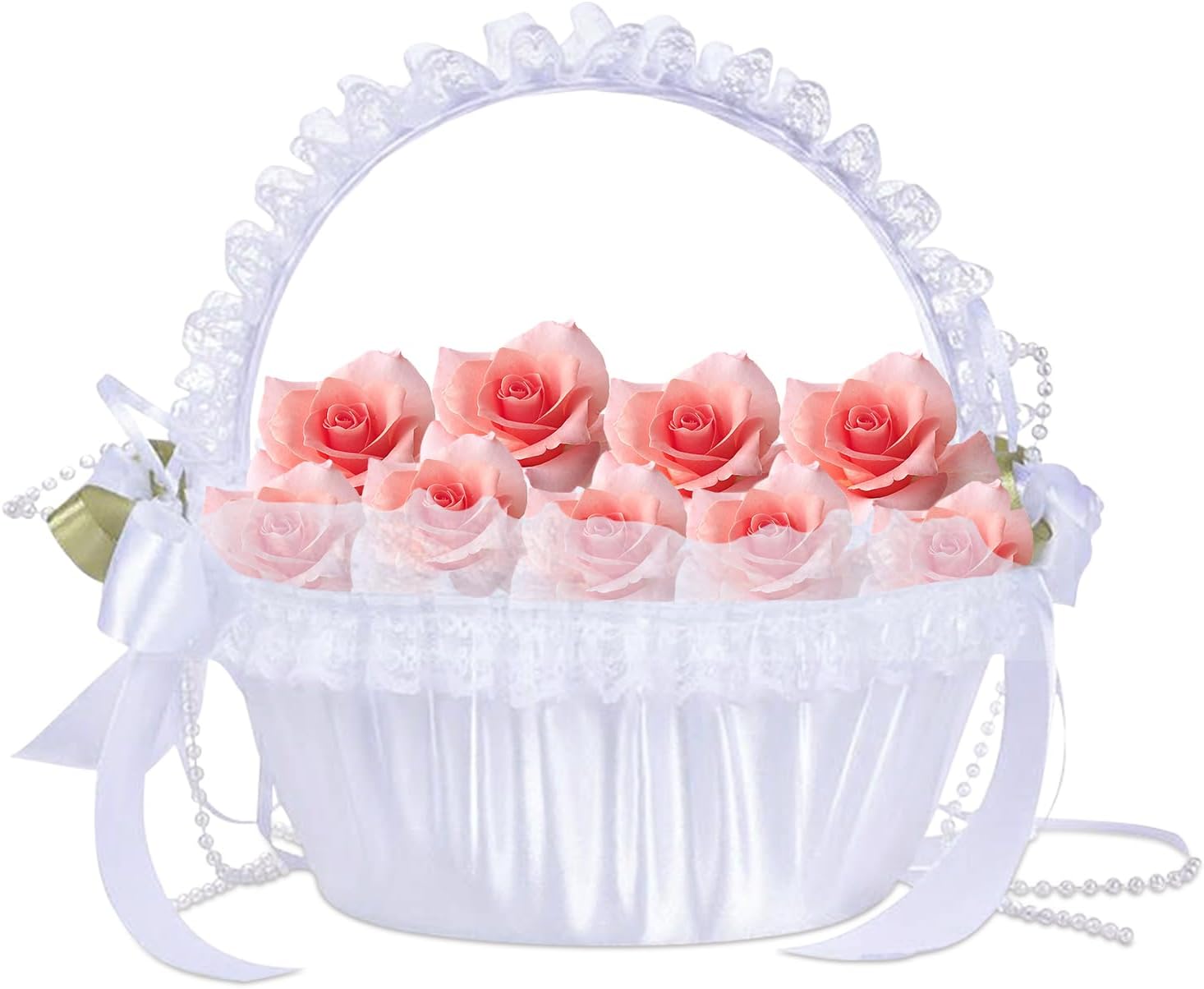 Modern Luxury Ivory Lace and Polyester Flower Girl Basket with Handle