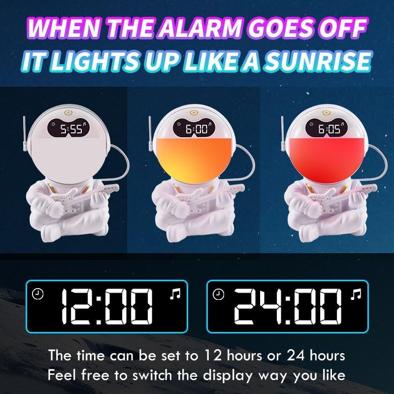 Astronaut Kids Sunrise Alarm Clock with Bluetooth Speaker