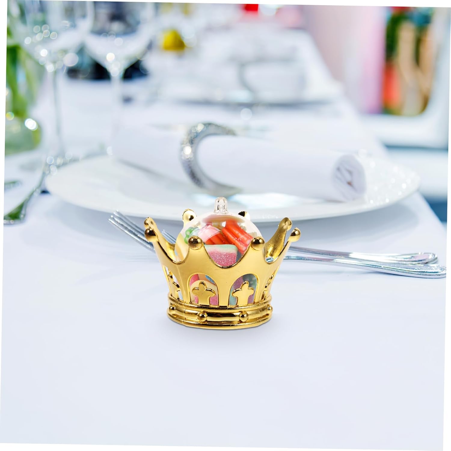 Wakauto 12pcs Gold Silver Wedding Candy Box Fillable Crown Dome