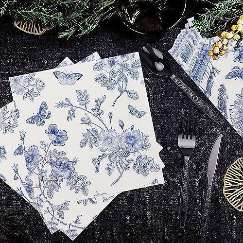 40 Pack Blue White Floral Luncheon Napkins