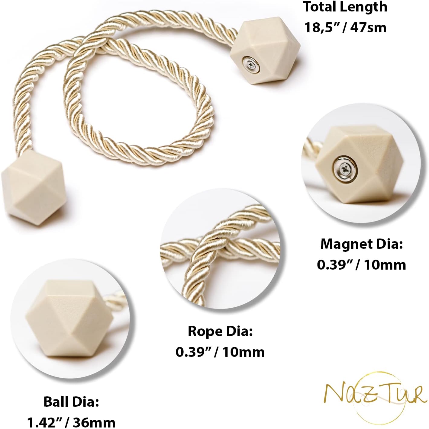 Magnetic Curtain Tiebacks - Upgraded 2022 with Thicker Twist Rope and Strong Durable Magnets