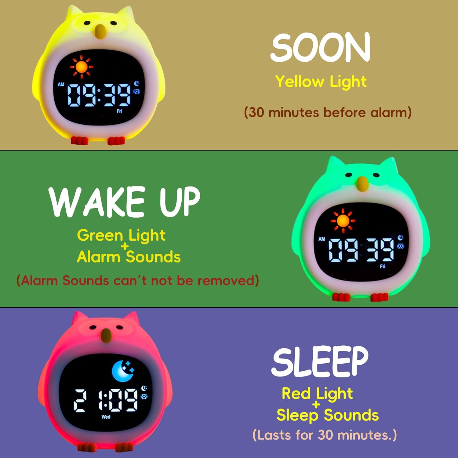Avalynese Owl Alarm Clock with Night Light and Sound Machine