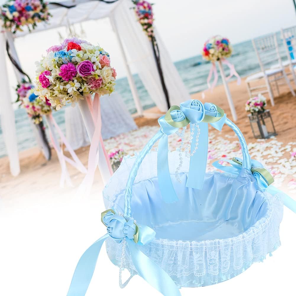 Cute Blue Wedding Flower Girl Baskets with Handles