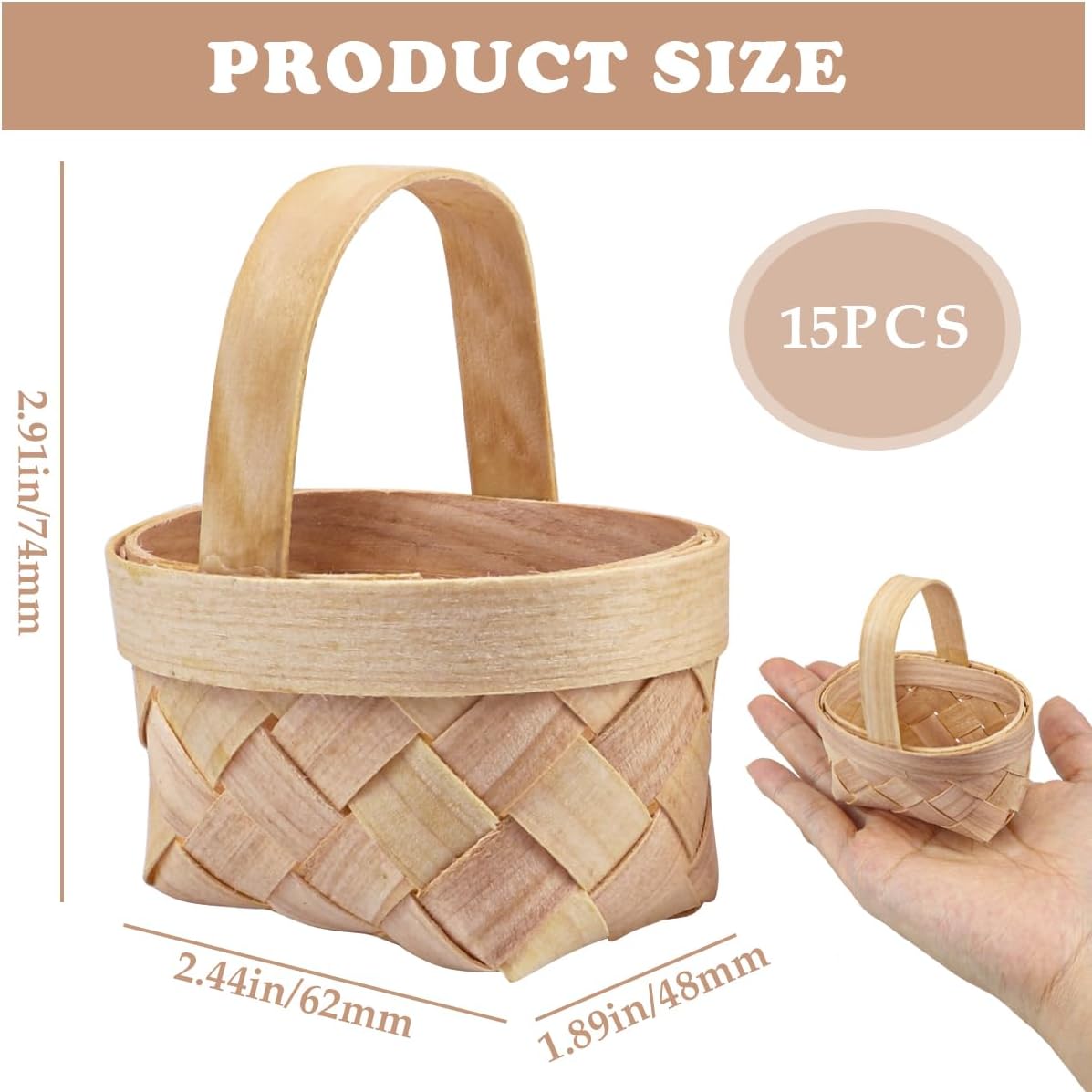 15Pcs Mini Woven Baskets with Handles for Wedding and Crafts