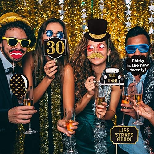30th Birthday Photo Booth Props 41Pcs Gold Red Decorations
