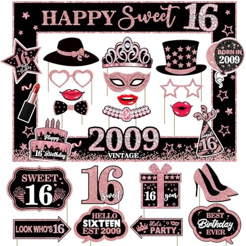 Sweet 16 Photo Booth Props Set for Girls
