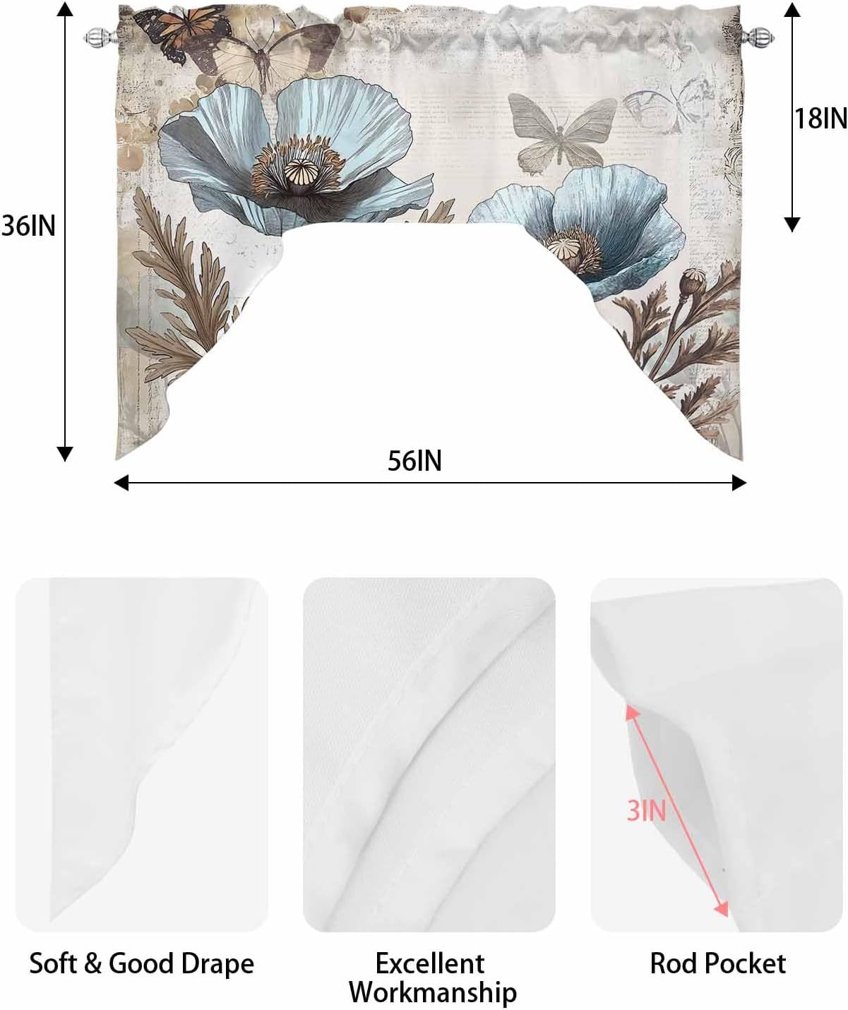 Vintage Tulip Flower Window Valance 56x36
