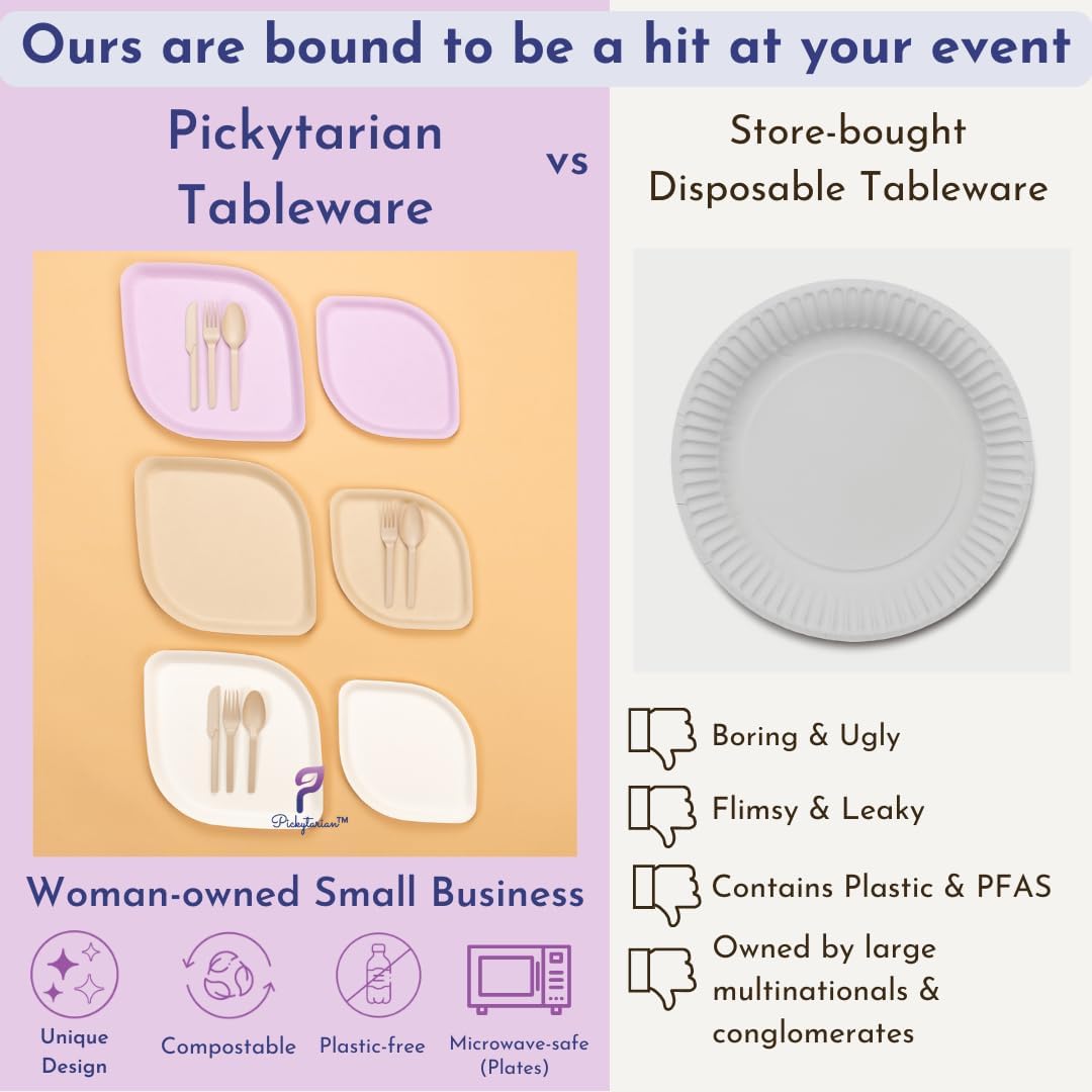 Fancy Purple Disposable Plates 50pcs Bamboo Set for Parties
