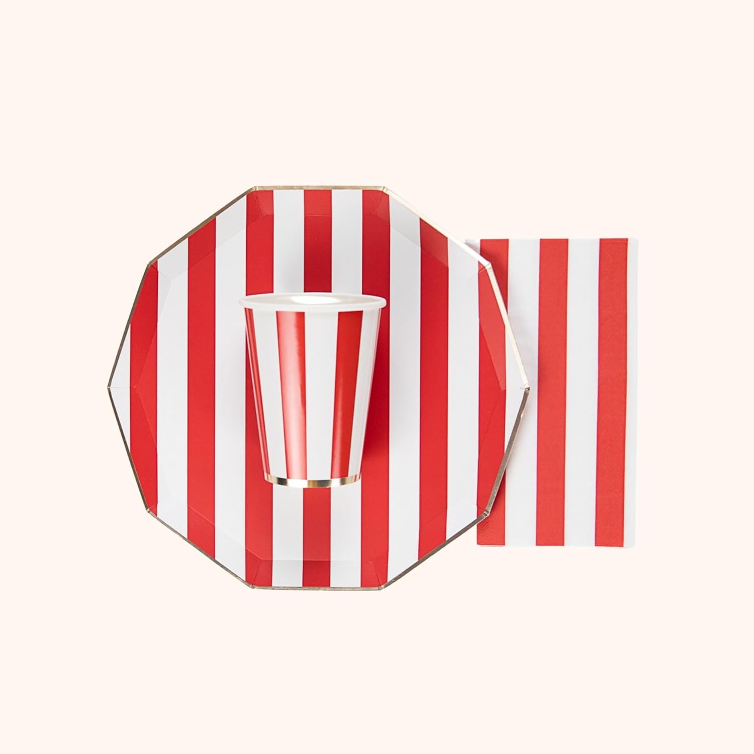 Red Cabana Stripe Paper Plates 105 Inch Pack of 8