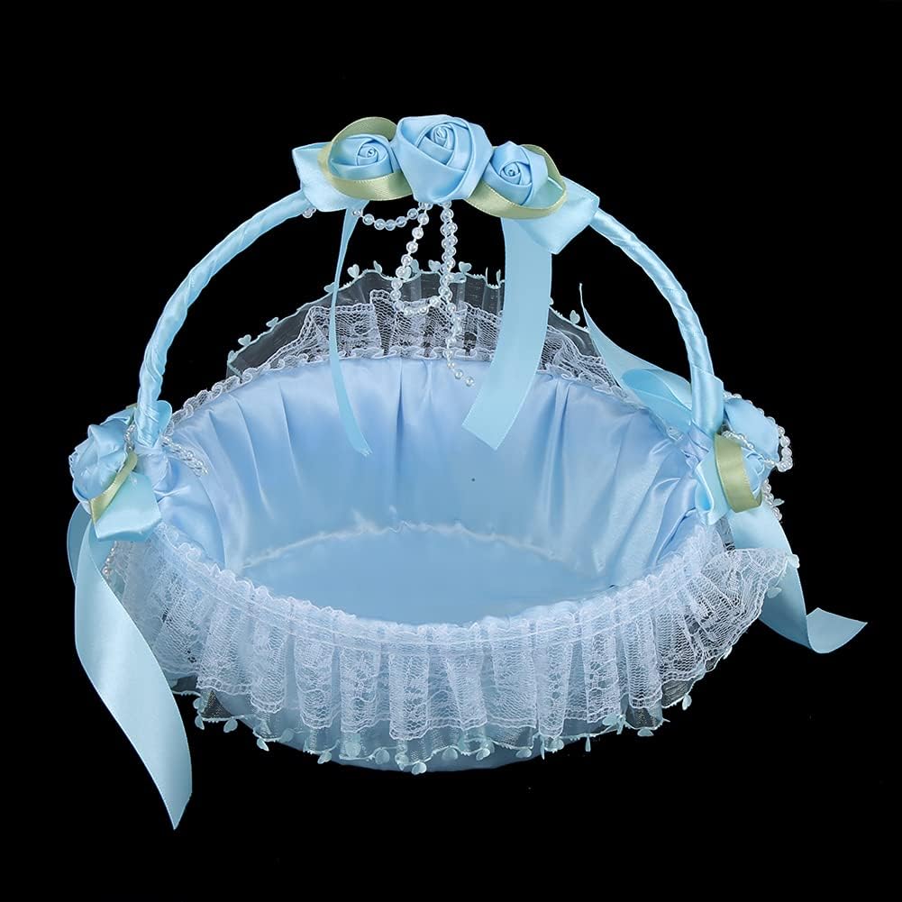 Cute Blue Wedding Flower Girl Baskets with Handles