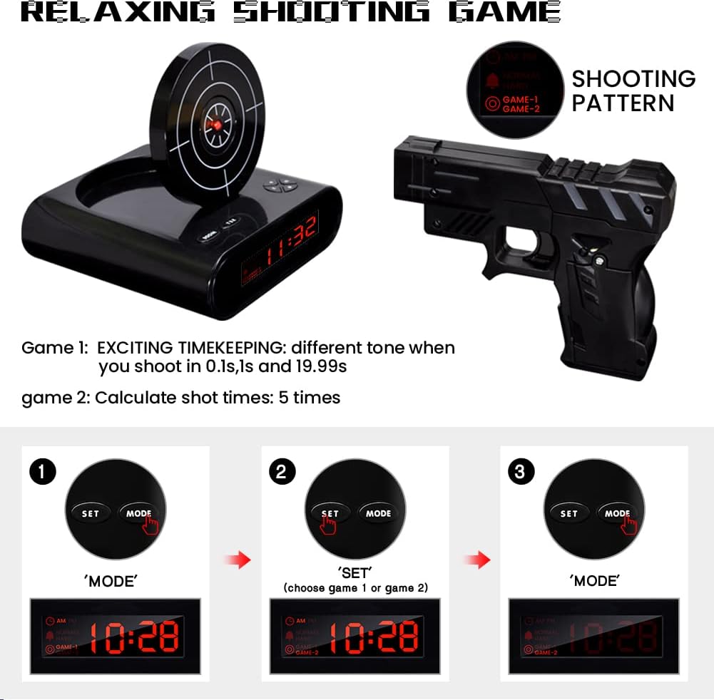 EC VISION Gun Alarm Clock with Recording Feature - Black