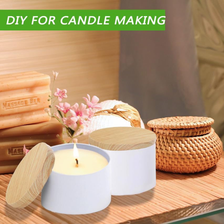 ABK 4oz White Candle Tins 24PCS Matte Metal Jars With Wood Grain Lids