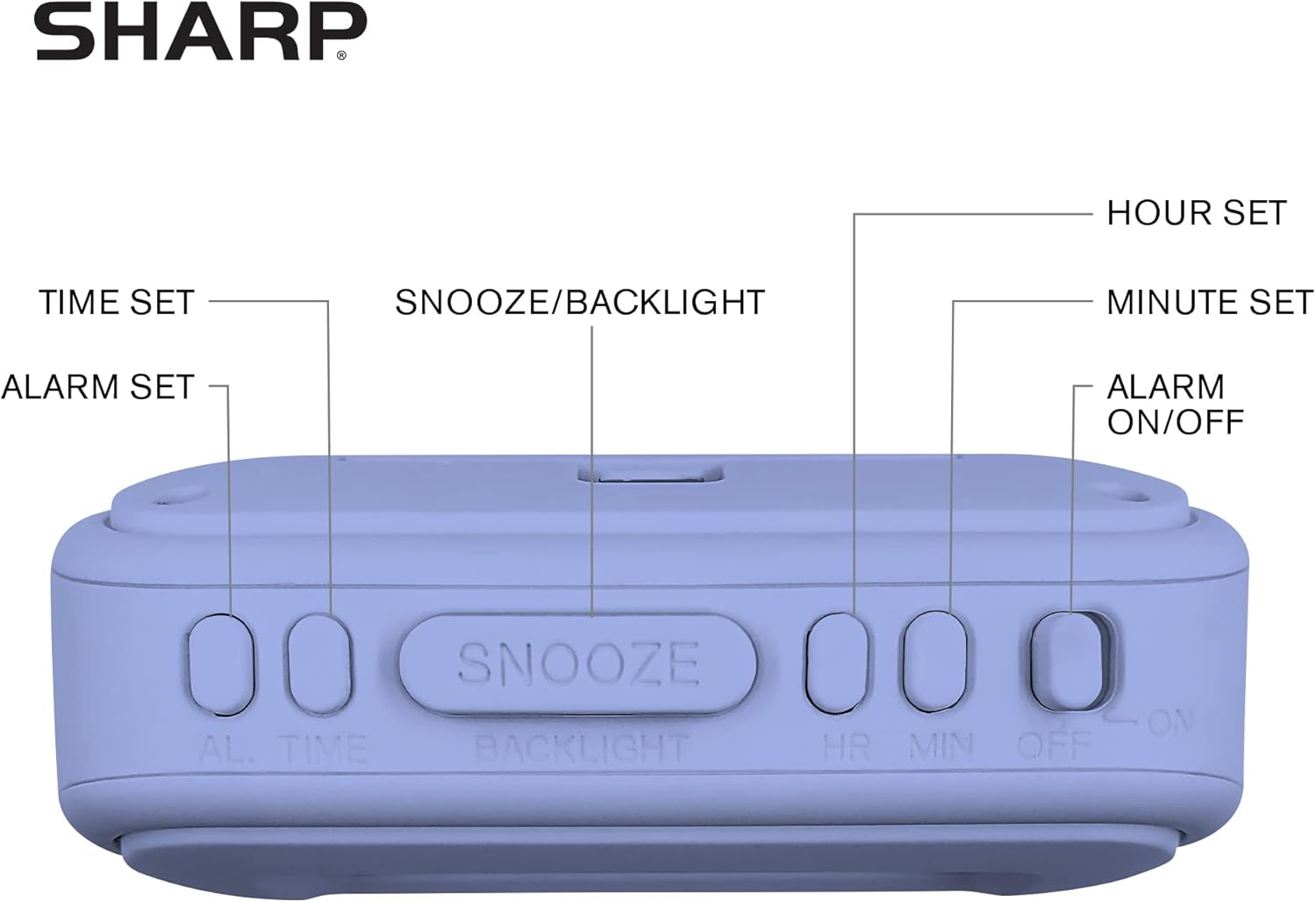 Sharp Digital Alarm Clock with Blue Backlight and Soft Tactile Finish