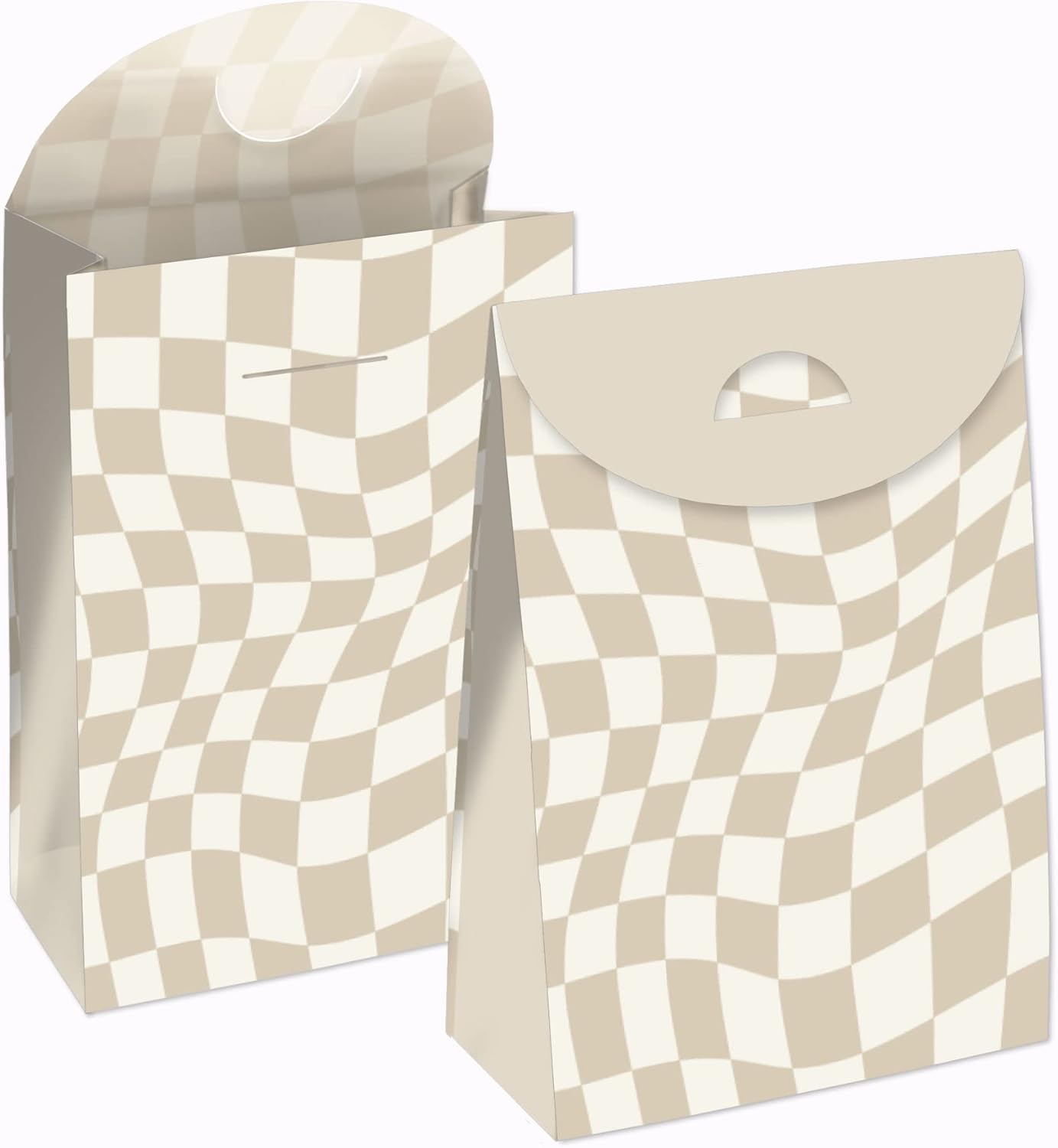 Tan Checkered Party Goodie Bags Set of 12