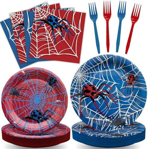 96 Pcs Spider Themed Disposable Tableware Set for 24 Guests